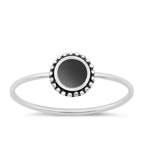 Sterling Silver Black Agate Bali Ring