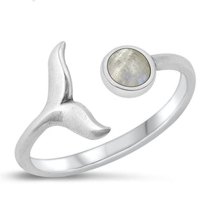 Sterling Silver Moonstone Dolphin Ring