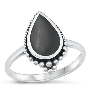 Sterling Silver Black Agate Bali Ring