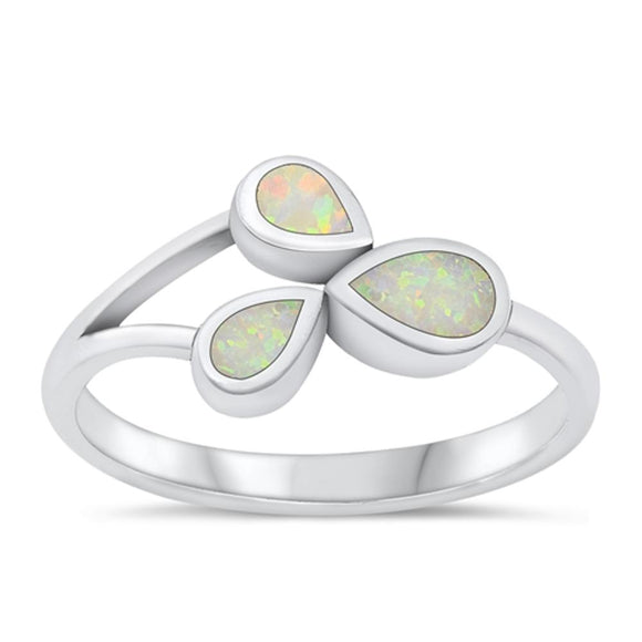 Sterling Silver White Lab Opal Ring