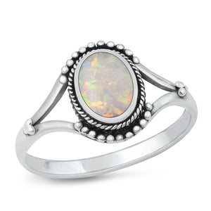 Sterling Silver White Lab Opal Ring