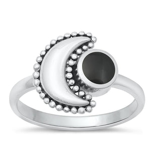 Sterling Silver Black Agate Moon Ring