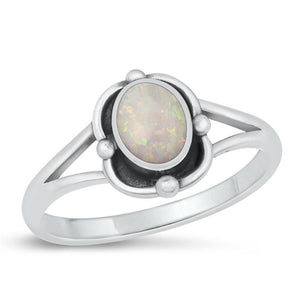 Sterling Silver White Lab Opal Ring