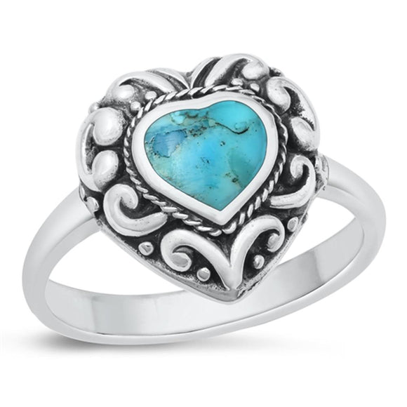 Sterling Silver Turquoise Bali Heart Ring