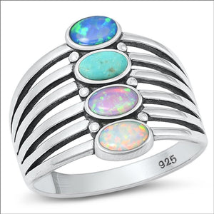 Sterling Silver Multi-Color Lab Opal Ring