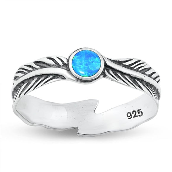 Sterling Silver Blue Lab Opal Feather Ring