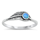 Sterling Silver Blue Lab Opal Feather Ring