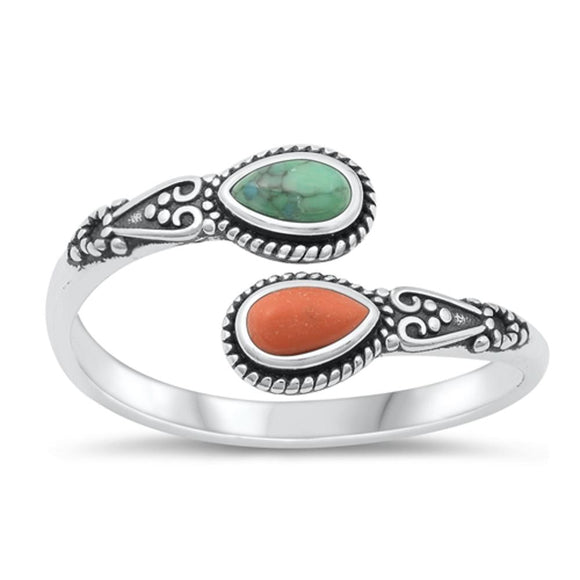 Sterling Silver Coral Spoon Ring