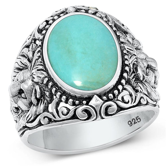 Sterling Silver Turquoise Lion Head Ring