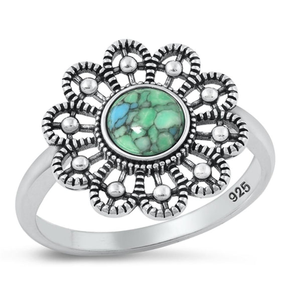 Sterling Silver Turquoise Flower Ring