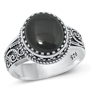 Sterling Silver Black Agate Bali Cocktail Ring