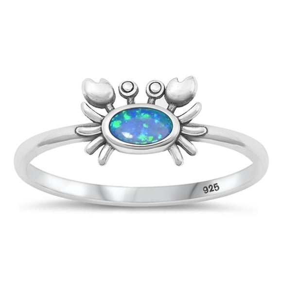 Sterling Silver Blue Lab Opal Crab Ring