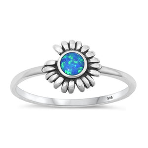 Sterling Silver Blue Lab Opal Daisy Ring