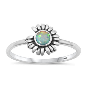 Sterling Silver White Lab Opal Daisy Ring