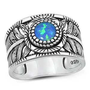 Sterling Silver Blue Lab Opal Bali Ring