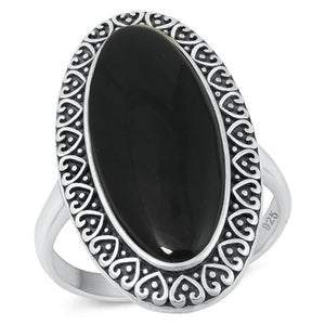 Sterling Silver Black Agate Heart Cocktail Ring