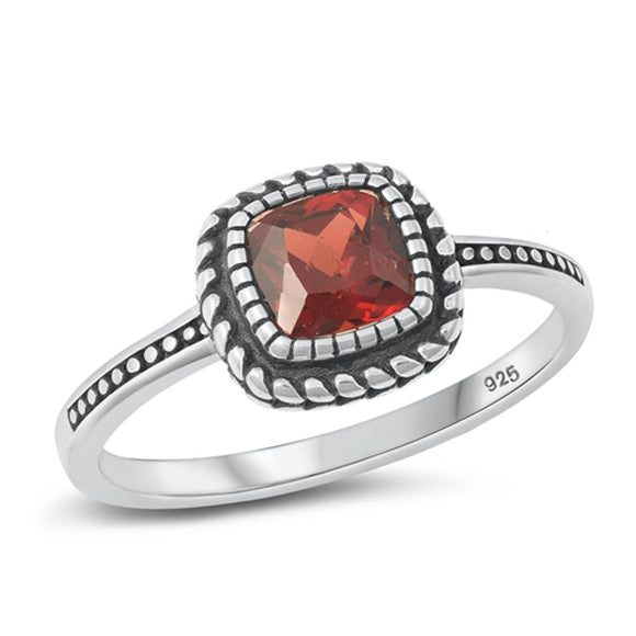 Sterling Silver Garnet CZ Ring