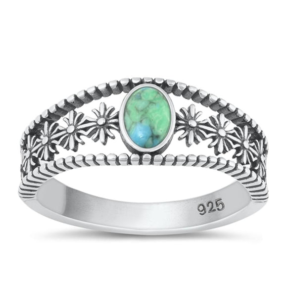 Sterling Silver Turquoise Flower Ring