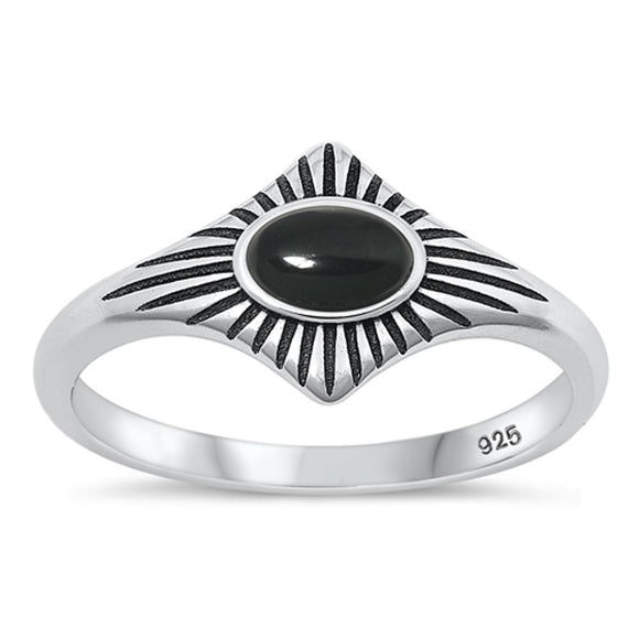 Sterling Silver Black Agate Sun Ring