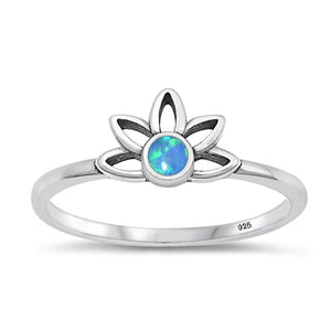 Sterling Silver Blue Lab Opal Lotus Ring