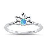 Sterling Silver Blue Lab Opal Lotus Ring