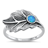 Sterling Silver Blue Lab Opal Leaf Ring