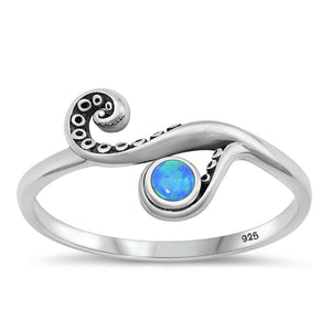 Sterling Silver Blue Lab Opal Tentacle Ring