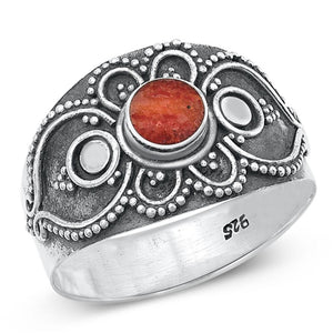 Sterling Silver Bali Red Carnelian Ring