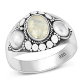 Sterling Silver Moonstone Bali Signet Ring