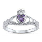 Claddagh Heart Amethyst CZ Promise Ring New .925 Sterling Silver Band Sizes 4-10