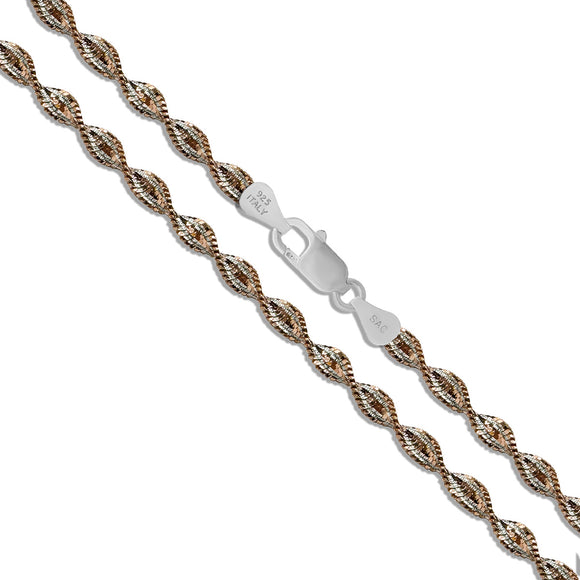 Herringbone Rose 2-Tone Twist 040 - 3.4mm - Sterling Silver Chain Necklace