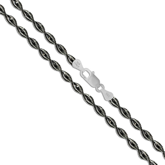 Herringbone Black Rhodium Twist 040 - 3.4mm - Sterling Silver Chain Necklace