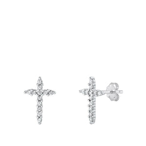 Sterling Silver Unique Fashion Clear CZ Cross Christian Faith Earrings 925 New