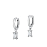 Sterling Silver High Polished Clear CZ Cute Fashion Hoop Earrings 925 New