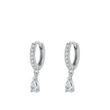 Sterling Silver High Polished Clear CZ Finished Hoop Earrings 925 New