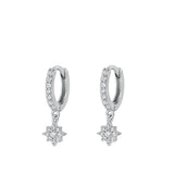 Sterling Silver Classic Clear CZ High Polished Hoop w/ Star Earrings 925 New