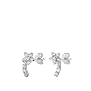 Sterling Silver Wholesale High Polished Clear CZ Flower Cute Earrings 925 New