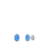 Sterling Silver Cute Blue Synthetic Opal Flower High Polished Earrings 925 New