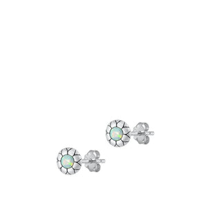 Sterling Silver Polished Fashion White Synthetic Opal Flower Stud Earrings 925