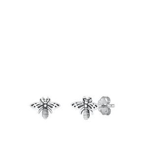 Sterling Silver Unique Fashion Polished Oxidized Bee Stud Earrings 925 New