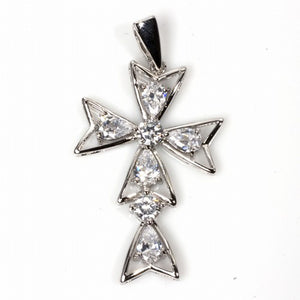 Sterling Silver Clear CZ Cross Pendant Modern Geometric High Polish Charm 925