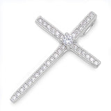 Simple Studded Cross Pendant Clear Simulated CZ .925 Sterling Silver Thin Charm