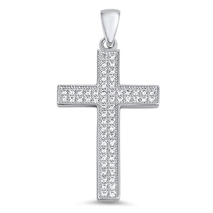 Detailed Studded Cross Pendant Clear Simulated CZ .925 Sterling Silver Charm