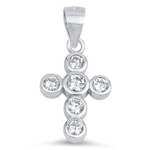 Tiny Studded Cross Pendant Clear Simulated CZ .925 Sterling Silver Dainty Charm