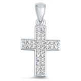 Fancy Ornate Navette Cross Pendant Clear Simulated CZ .925 Sterling Silver Charm