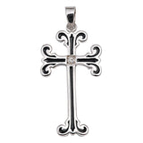 Sterling Silver Filigree Swirl Dual Tone Cross Pendant Clear Simulated CZ Charm