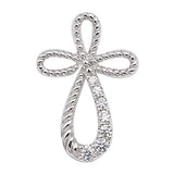 Sterling Silver Rounded Cross Endless Rope Knot Pendant Clear Simulated CZ Charm