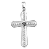 Sterling Silver Modern Cross Pendant Black Simulated CZ Clear Simulated CZ Charm