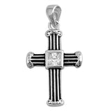 Pillars Winchester Cross Pendant Clear Simulated CZ .925 Sterling Silver Charm