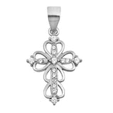 Sterling Silver Ornate Loop Cross Pendant Promise Heart Charm Clear CZ 925 New